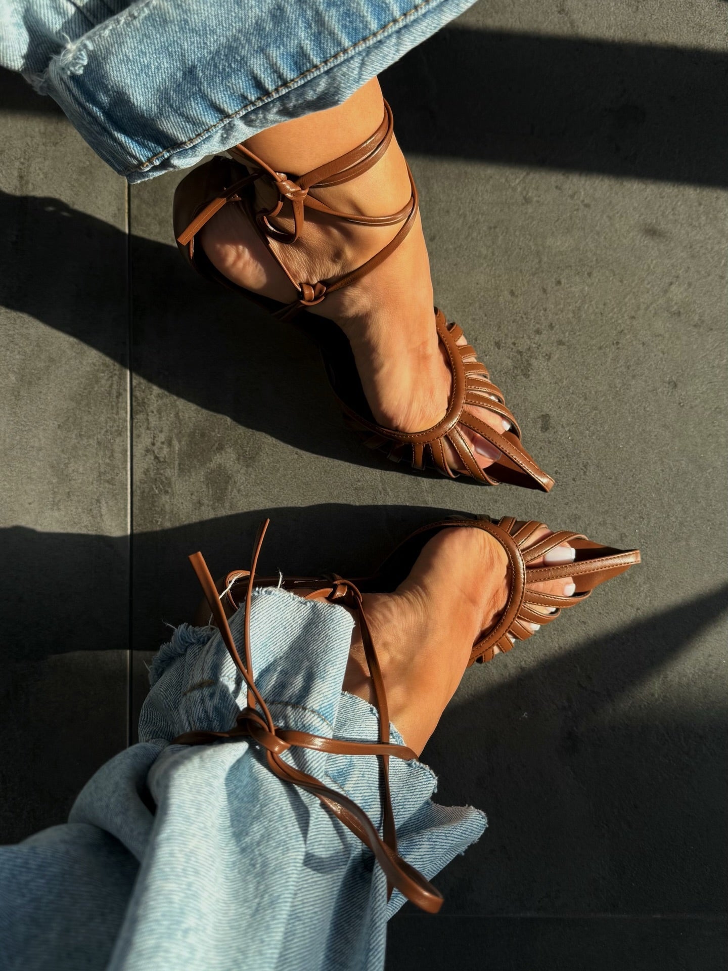FAIBLESSE Wrap Sandals – Brown Leather