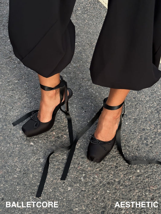 Pantofi Balletcore cu Panglici - toc stiletto AF-PB-026